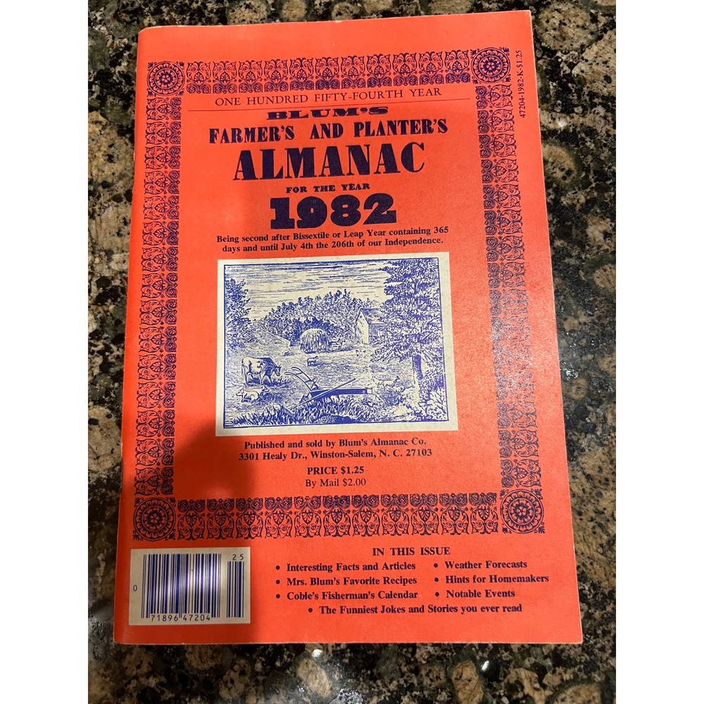 Vintage 1982 Blum's Farmer's and Planter's Almanac 154th Year Winston-Salem NC